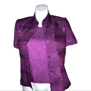 Koret Purple 2pc Shirt Set Sleeveless Tank Short Sleeve Jacket Textured